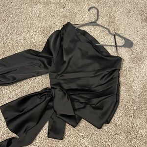 One Shoulder Black Draped Top